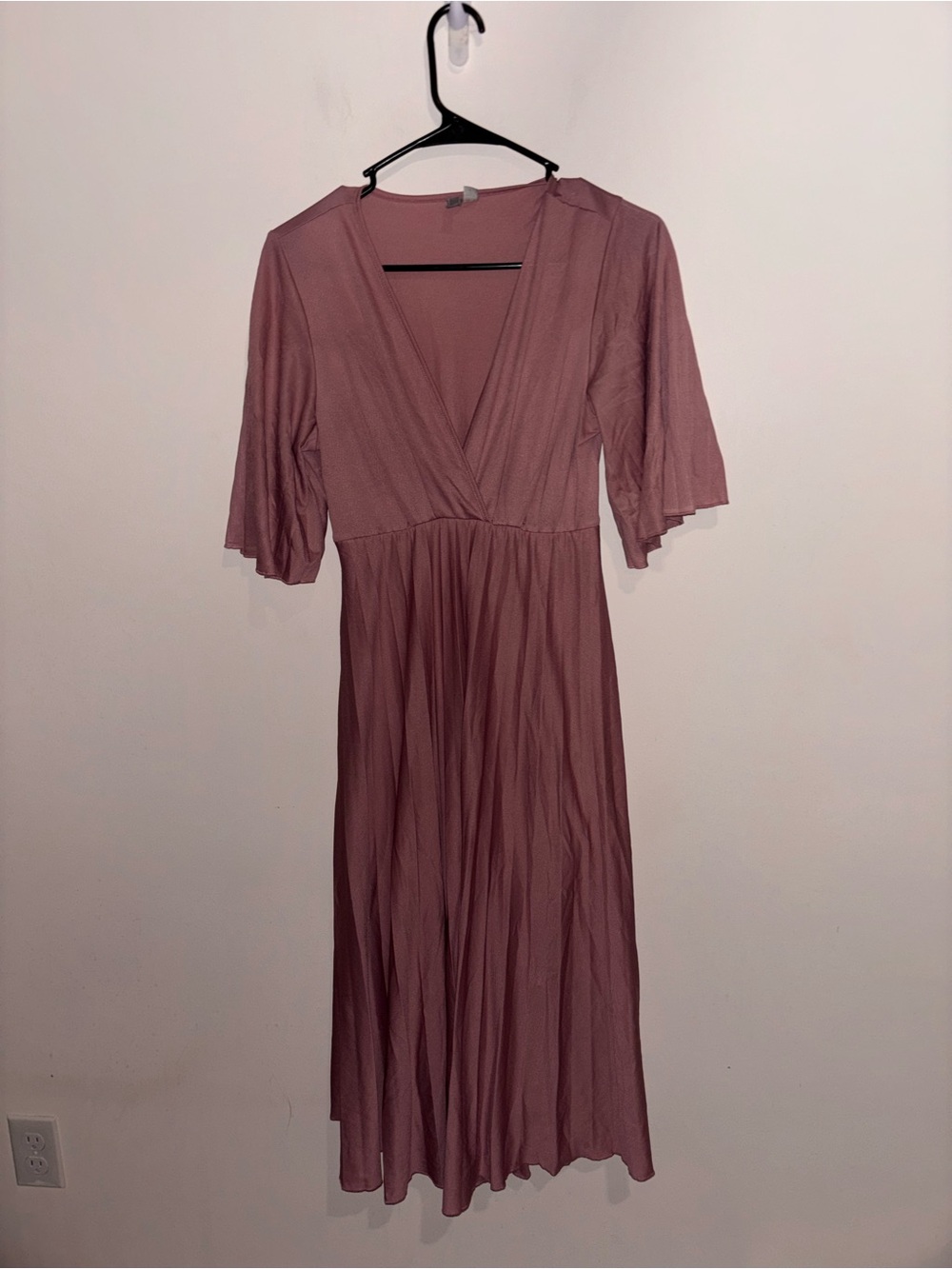 ASOS Mauve Wrap-Style Midi Dress with Flutter Sleeves